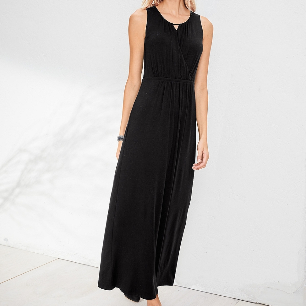 Garnet Hill black crossover knit maxi dress, size Small